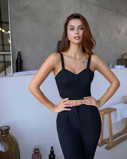 Womens Corset Top Black Dense Bandage Knit with Boning
