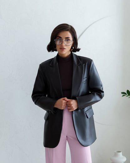 Womens Eco Leather Blazer on Suede Black and Wine
