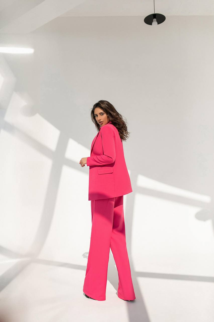 Womens Tailored Blazer and Wide Leg Trouser Suit in Diagonal Suiting Crepe