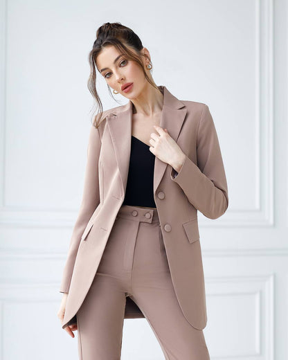Premium Diagonal Crepe Women's Suit with Lined Blazer and Slim Pants