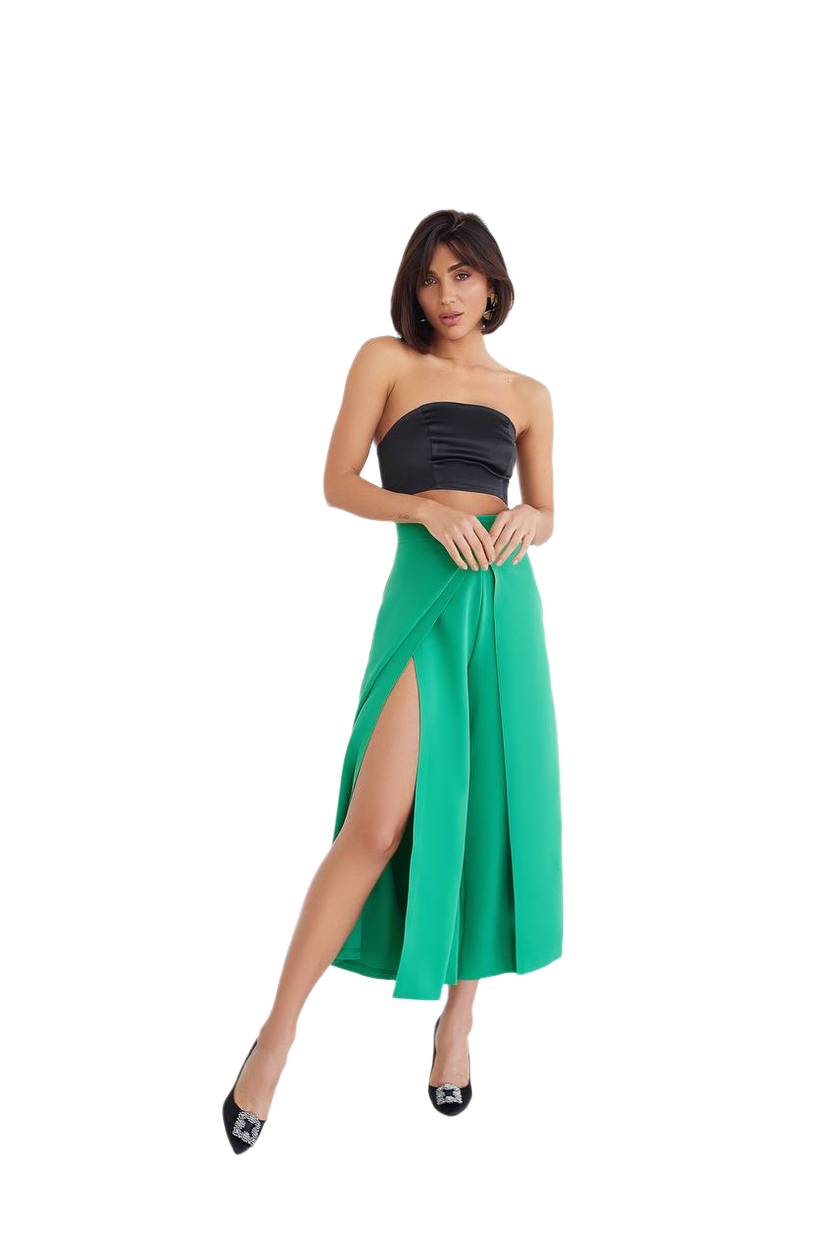 Womens Culottes in Diagonal Crepe High Waist Wide Leg Pants