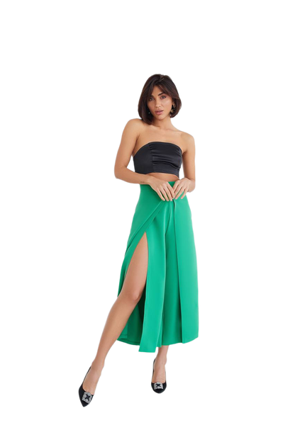 Womens Culottes in Diagonal Crepe High Waist Wide Leg Pants