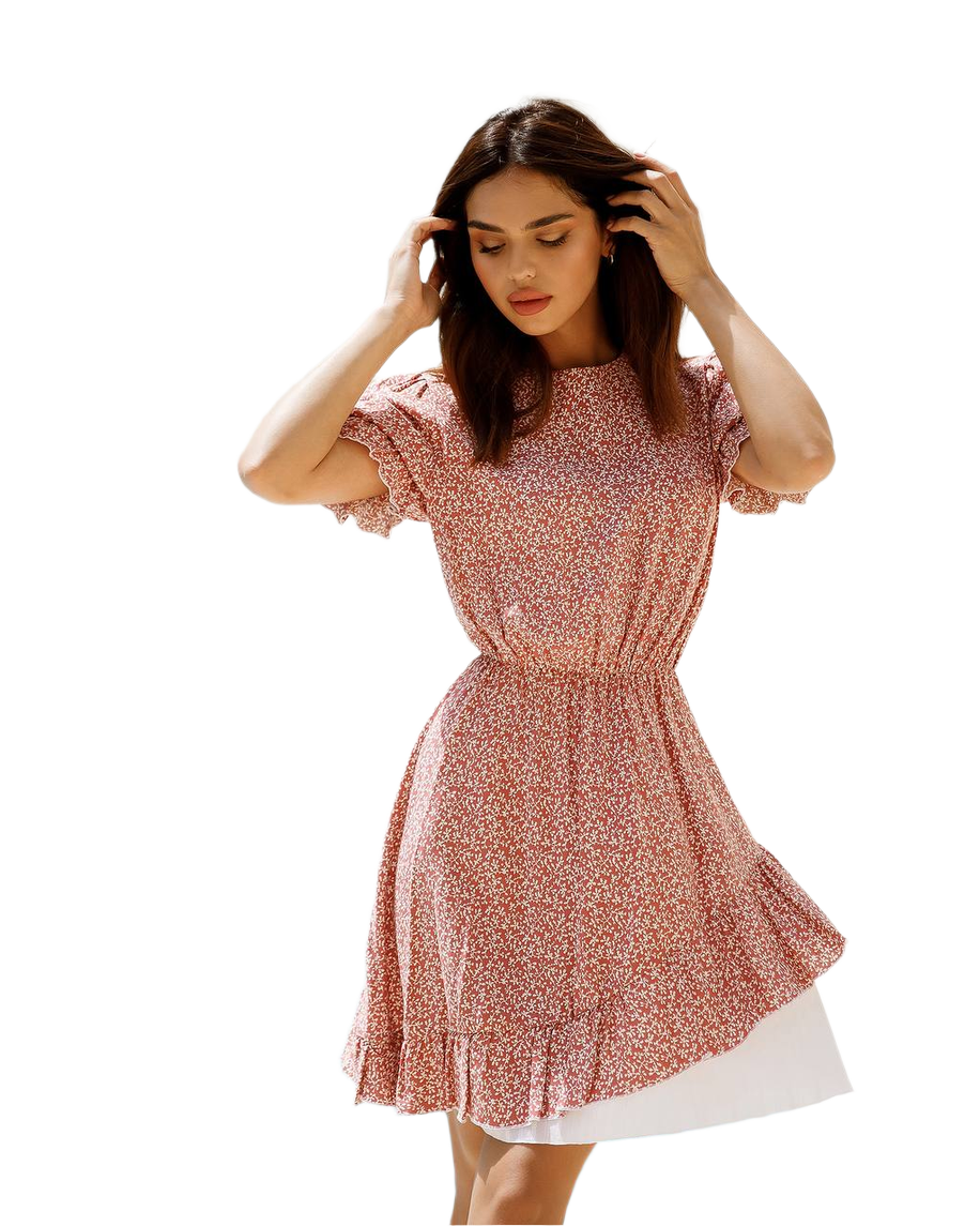 Printed Staple Twill Dress With White Cotton Insert For Women