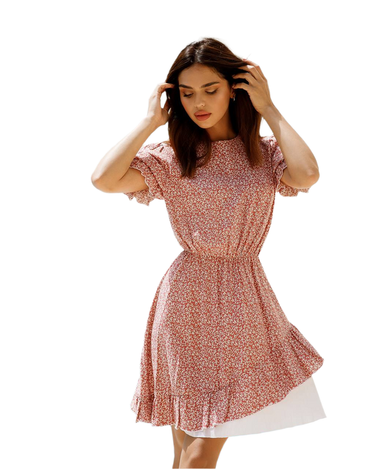 Printed Staple Twill Dress With White Cotton Insert For Women