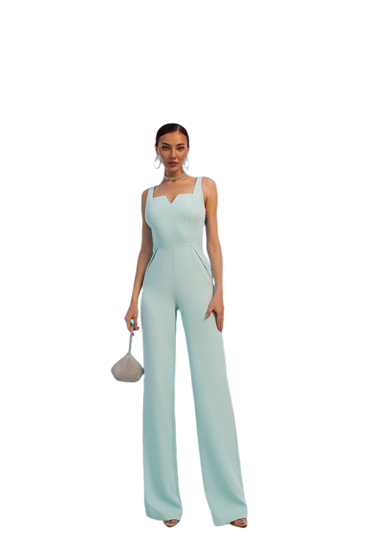 Womens Diagonal Crepe Jumpsuit in Tiffany Blue
