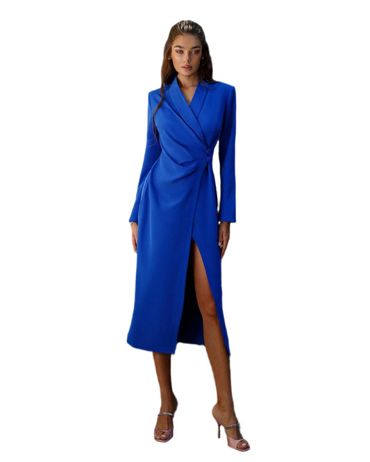 Elegant Shawl Collar Dress for Women in Premium Diagonal Crepe