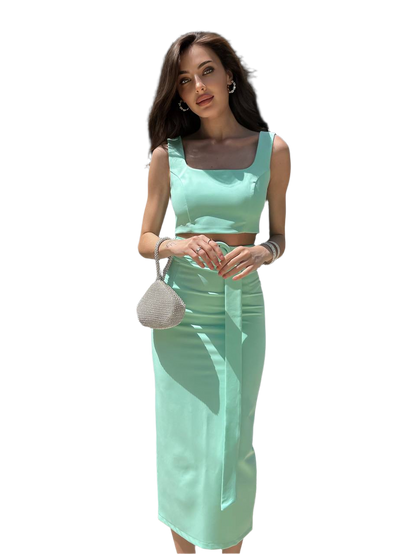 Womens Diagonal Crepe Pencil Skirt and Top Set