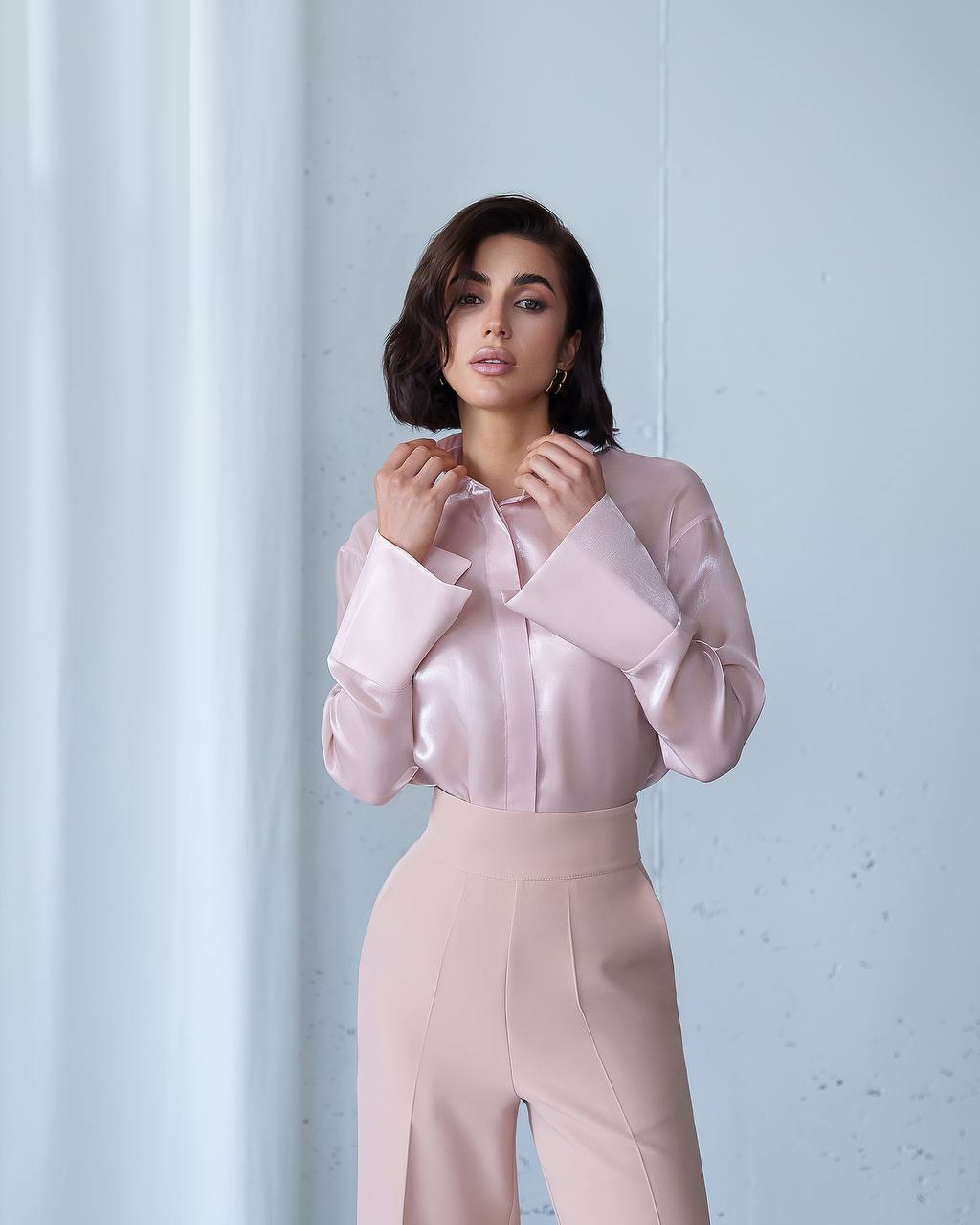 Premium Organza Blouse for Women in Black Milky Powder Pink