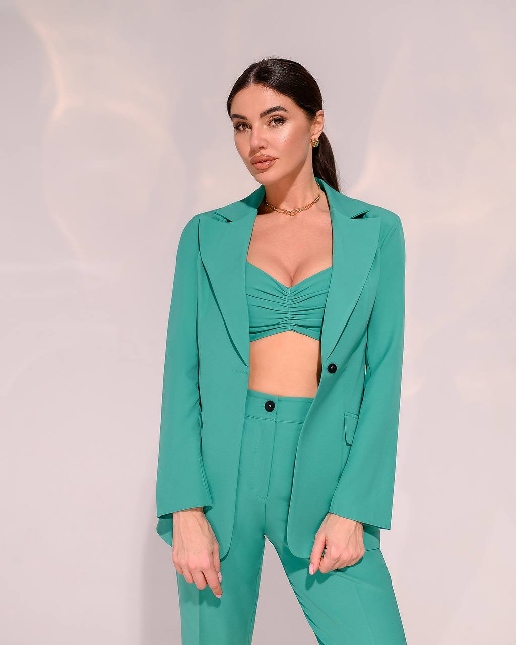 3 Pieces Women Prom Bridal Wedding Cocktail Suit Set Pantsuit Trousers Jacket Pants Top Bra Raspberry Green