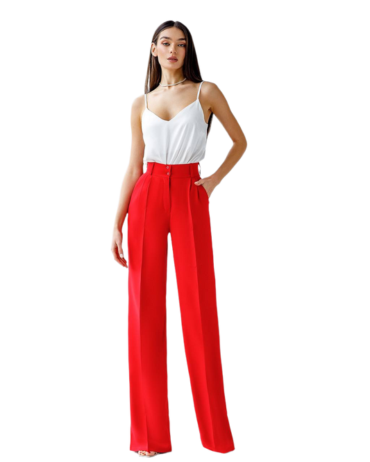 Women's High Waist Wide Leg Trousers in Suiting Crepe Diagonal Fabric