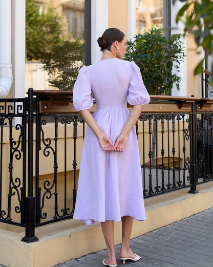 Lightweight Muslin Midi Dress for Women in Milky Blue and Lavender