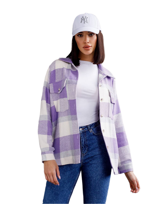 Womens Turkish Cashmere Wool Plaid Shirt Lilac Mustard Powder Blue