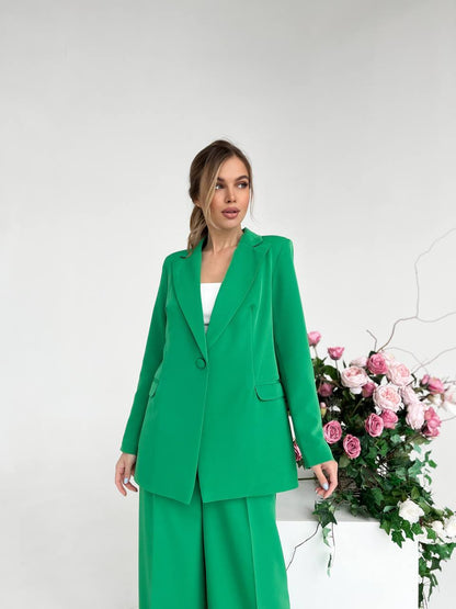 Grass Green Palazzo Suit Diagonal Crepe Womens Wide Leg Two Piece