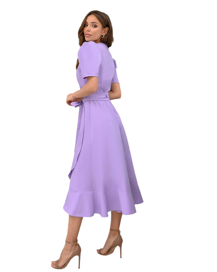 Woman wearing a purple dress on a white background