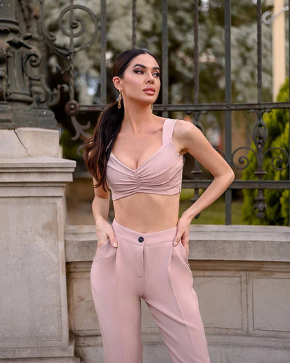 3 Pieces Women Prom Bridal Wedding Cocktail Suit Set Pantsuit Trousers Jacket Pants Top Bra Beige