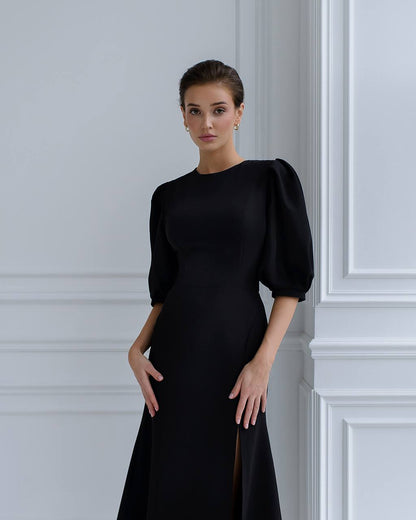 Elegant Women Midi Dress in Premium Diagonal Crepe Fabric