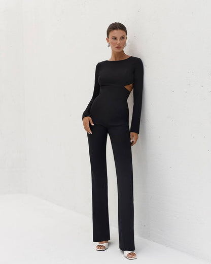 Stylish Black Diagonal Suiting Crepe Jumpsuit for Women