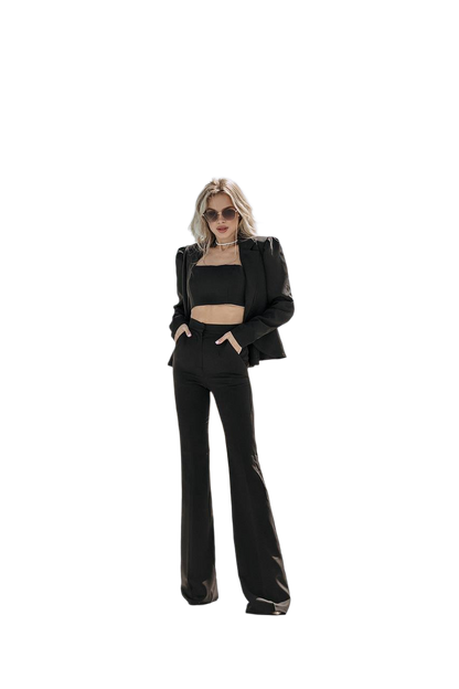 Womens Black Diagonal Crepe Two-Piece Costume
