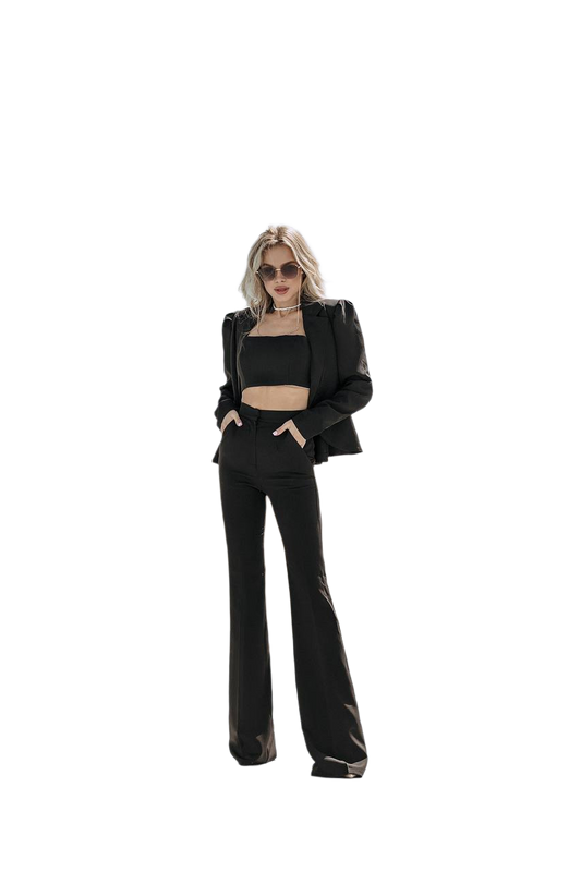 Womens Black Diagonal Crepe Two-Piece Costume
