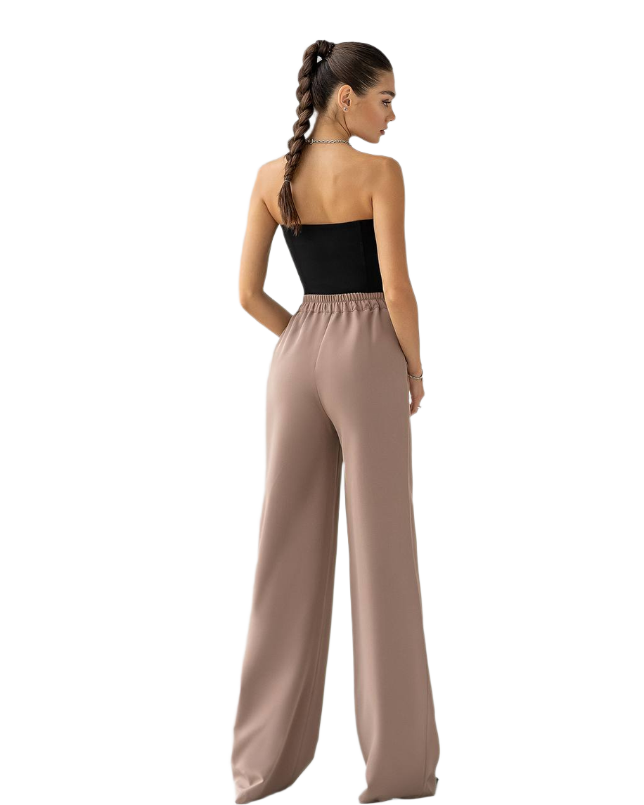 Women Elastic Back Wide Leg Pants Premium Suit Crepe Diagonal