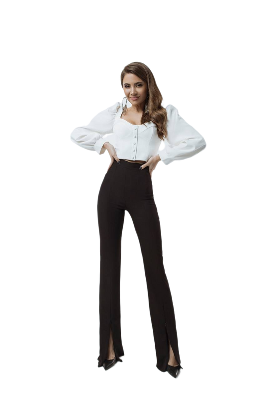 Women's Pants with Slits Diagonal Crepe High Waist