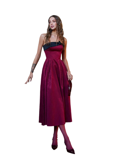 Elegant Women's Corset Midi Dress with Bow Detail