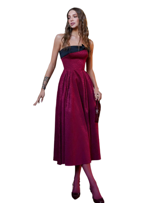 Elegant Women's Corset Midi Dress with Bow Detail