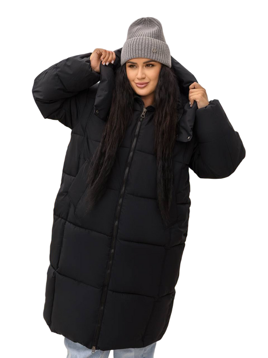 Black Oversized Puffer Coat Removable Hood High Collar Winter Jacket
