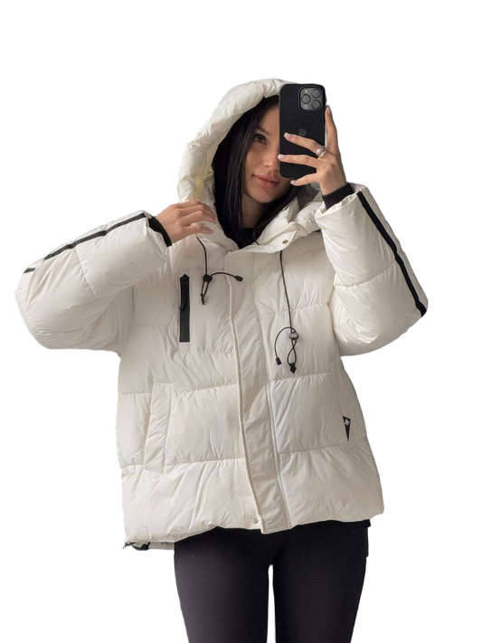 White Oversized Hooded Winter Puffer Jacket Women Insulated Warm