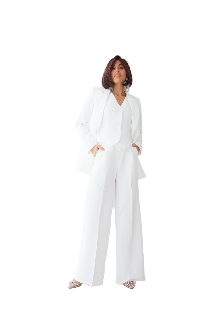 White Three Piece Womens Suit Premium Diagonal Crepe Lined Vest Jacket Trousers