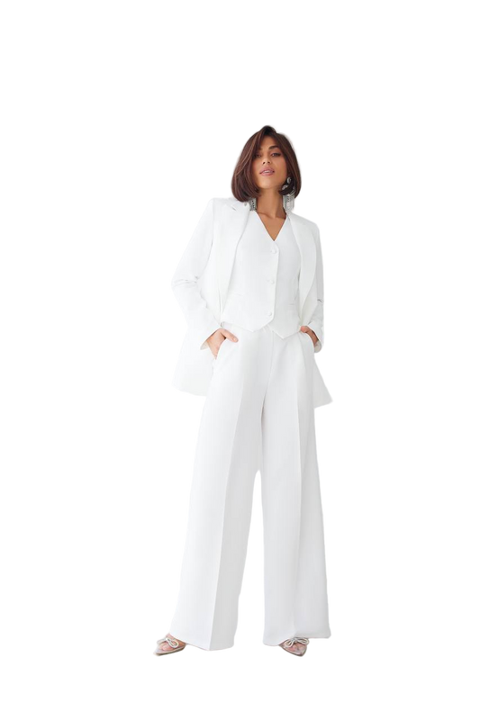 White Three Piece Womens Suit Premium Diagonal Crepe Lined Vest Jacket Trousers