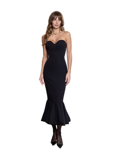 Black Strapless Sweetheart Corset Mermaid Dress Suit Diagonal Crepe