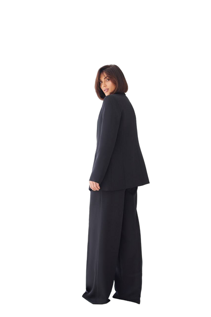 Black Women's Three Piece Suit Diagonal Crepe Lined Vest Jacket Trousers