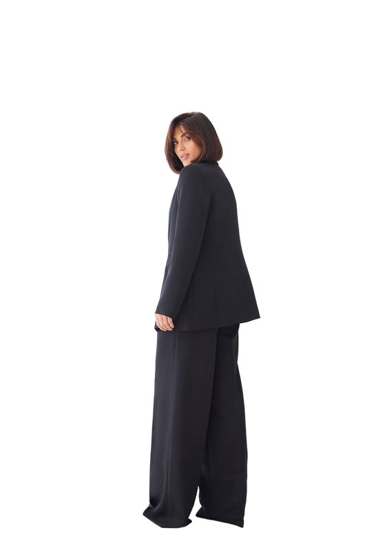 Black Women's Three Piece Suit Diagonal Crepe Lined Vest Jacket Trousers