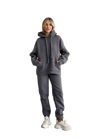 Womens Gray Fleece Tracksuit Oversize Hoodie and Joggers