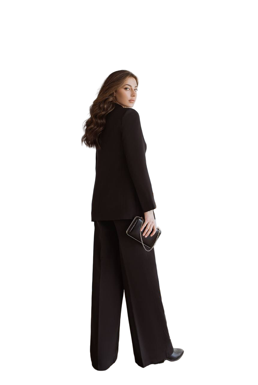 Black Palazzo Suit for Women Diagonal Crepe Tailored Wide Leg Pantsuit