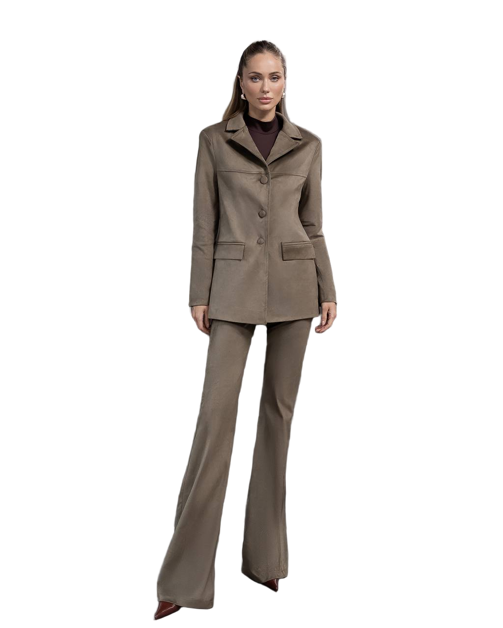 Khaki Double-Sided Suede Jacket and Pants Set Womens Tailored Suede Suit