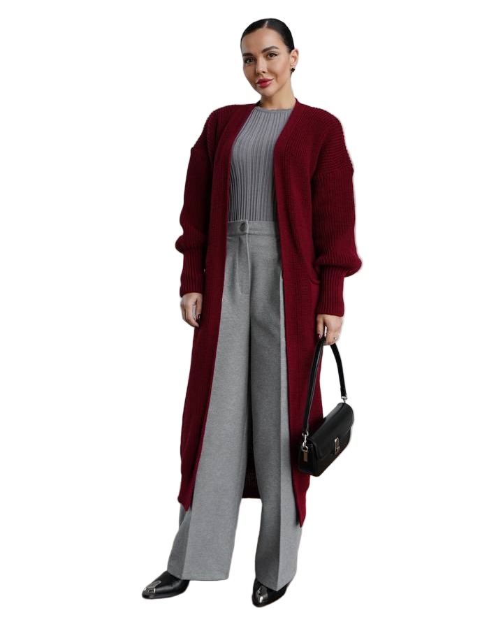 Long Burgundy Knit Cardigan Stylish Seasonal Essential