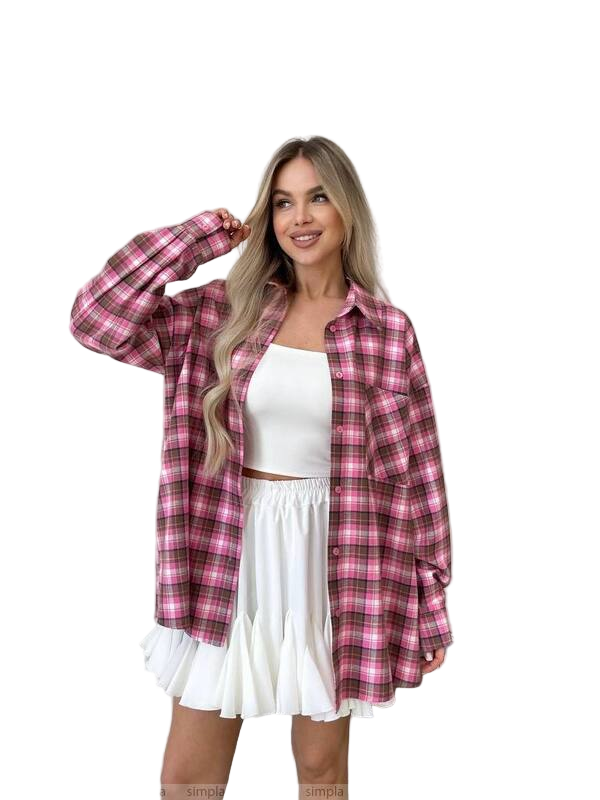 Oversized Pink Plaid Flannel Shirt for Women