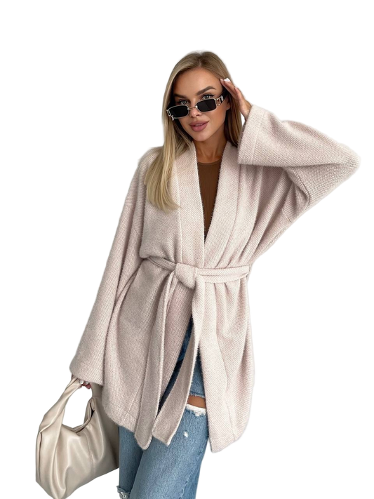 Soft Blush Fuzzy Angora Cardigan Belted Oversized Knit Cardigan
