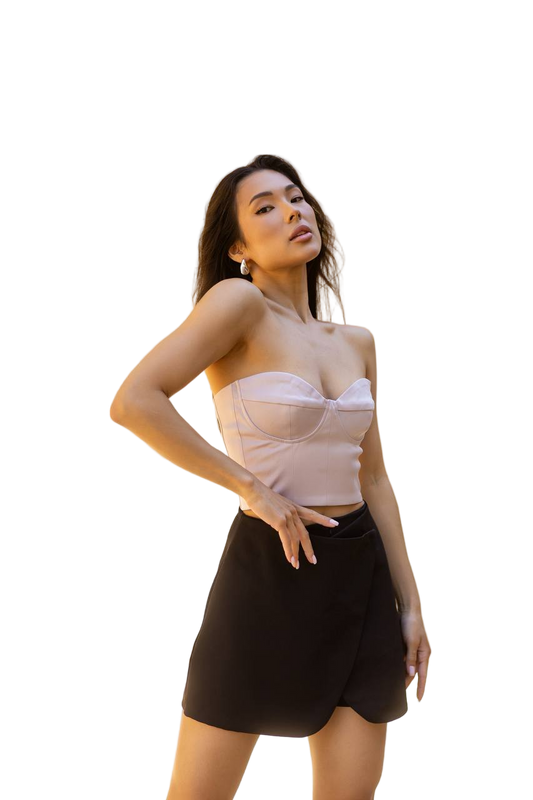 Black Crepe Diagonal Skort Skirt Shorts Women