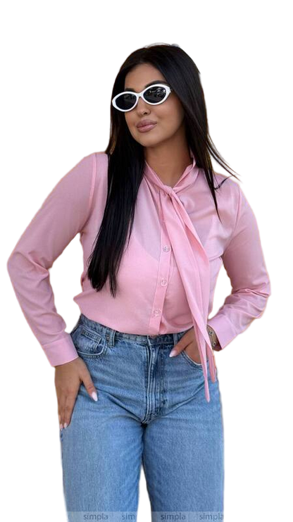 Pink Crepe Chiffon Blouse with Tie Neck