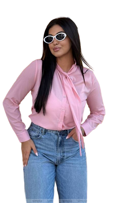 Pink Crepe Chiffon Blouse with Tie Neck