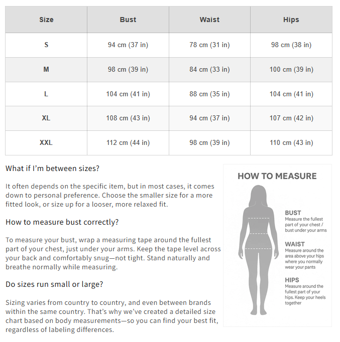 Size chart Enneli