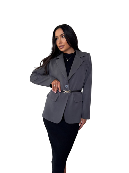 Womens Gray Tailored Lined Blazer Classic Office Suit Jacket