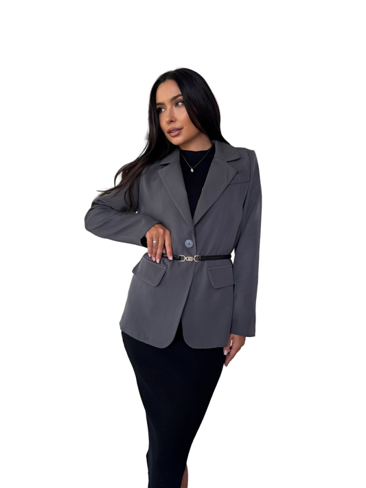 Womens Gray Tailored Lined Blazer Classic Office Suit Jacket