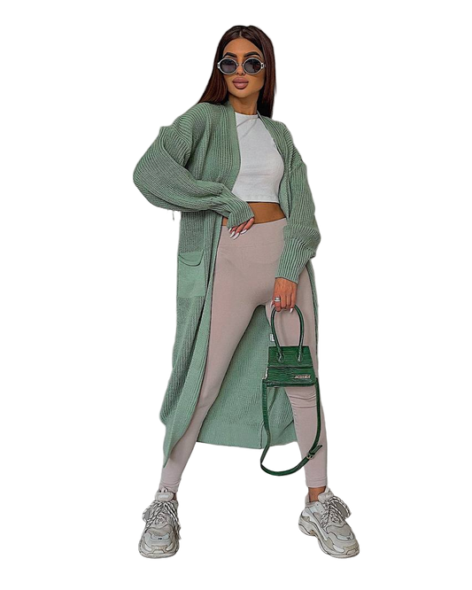 Stylish Long Knit Cardigan in Sage Green