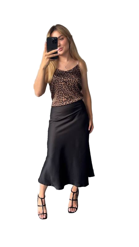 Black Midi Skirt with Stretch Elastic Waistband