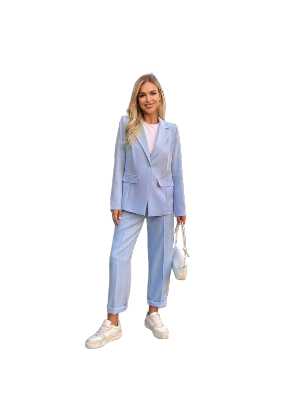 Stylish Light Blue Two-Piece Women's Suit with Structured Blazer