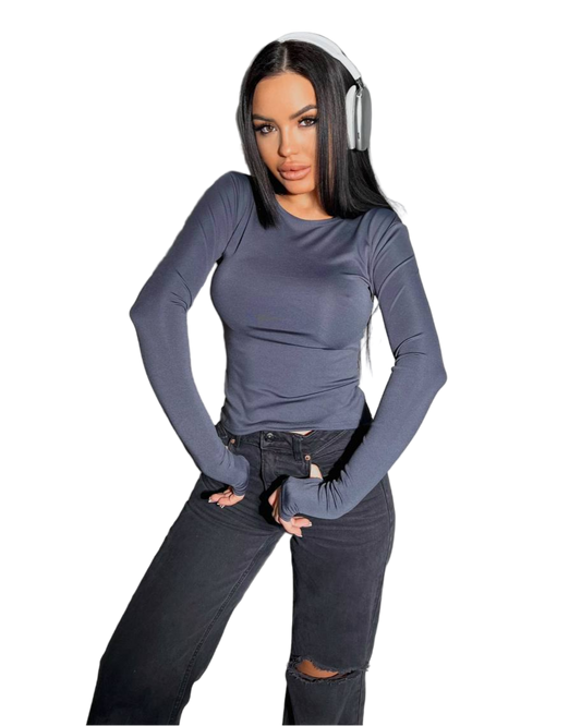 Long Sleeve Thumbhole Top Microdiving Slate Gray